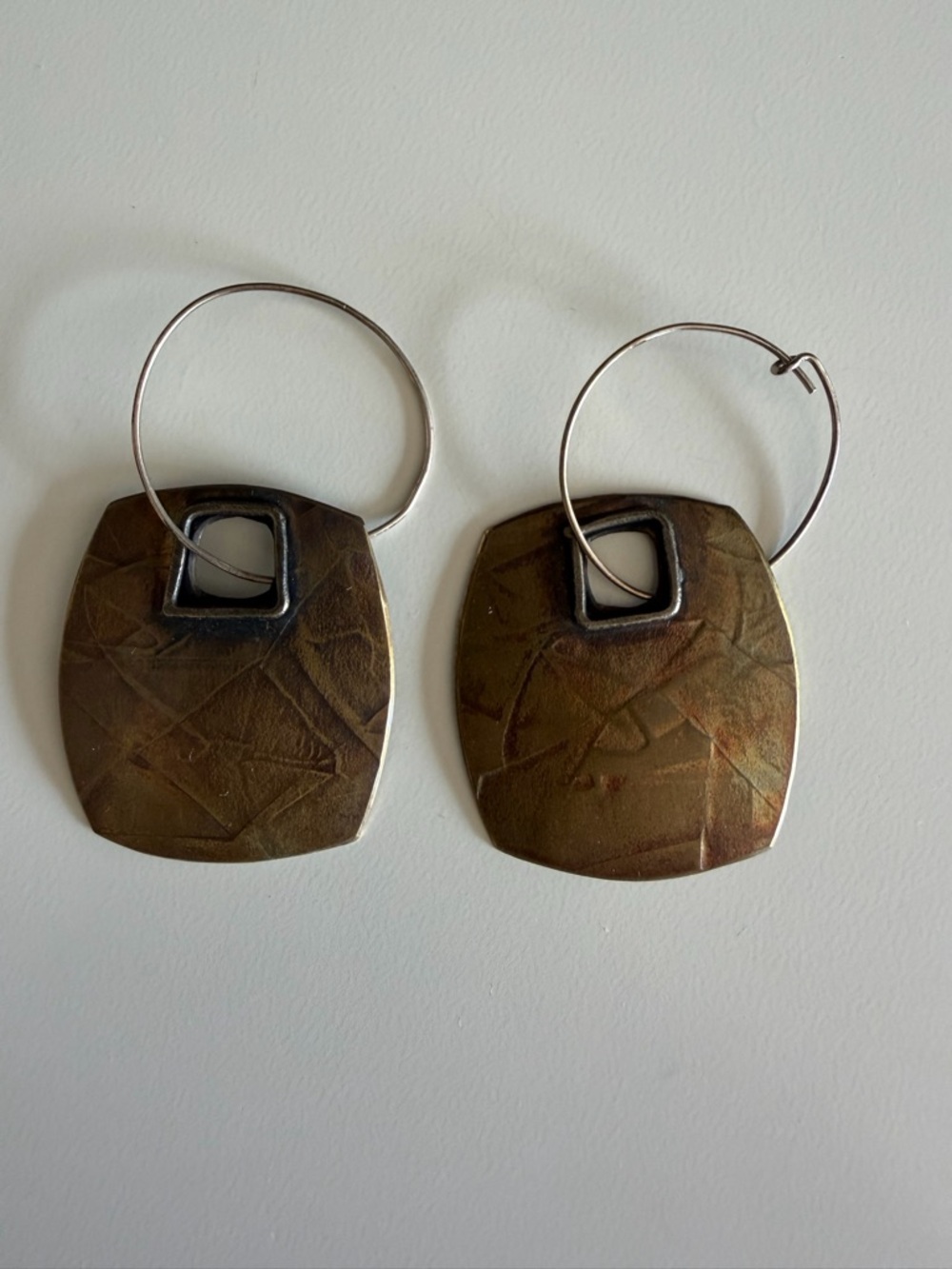 Likely Handmade Geometric Mixed Metal Hoop Dangle Earrings Boho